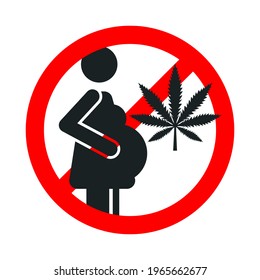 No Marijuana During Pregnancy Red Forbidden Sign Isolated On White Background