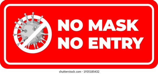 No Mask No Entry. Horizontal Warning Signage For Restaurant, Cafe And Retail Business.