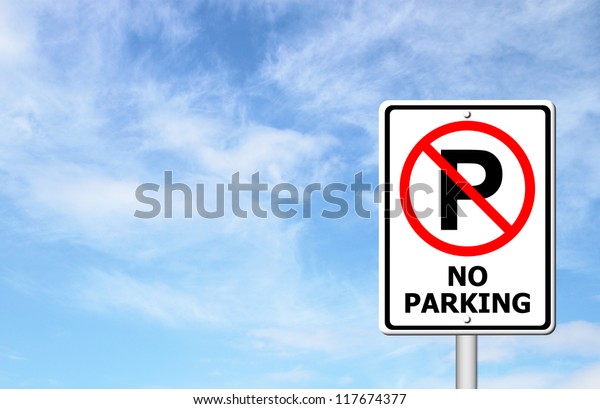No parking sign\
with blue sky blank for\
text