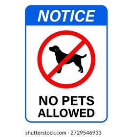 No pets allowed. with pets no access. vector sign Blue frame