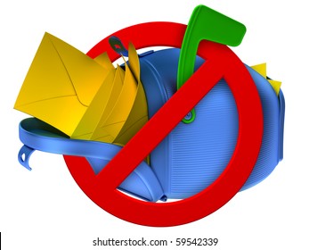 No Spam Concept. Overflowing Blue Mailbox With Yellow Mails.