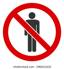 No Standing Man icon. Illustration style is a flat iconic symbol inside red crossed circle on a white background. Simple No Standing Man raster sign, designed for rules, restrictions, regulations,