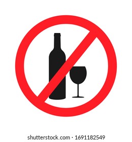No wine sign. No alcohol sign on white background. Sign prohibiting the drinking of wine. Sign prohibiting drinking alcohol. 