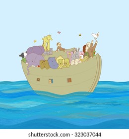 Noah Ark Surrounded By Wife Animals Stock Illustration 323037044 ...