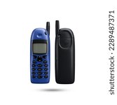 Nokia 6610 Old Mobile phone. Vintage classic and retro mobile phone with antenna. 1997 technology. 3D rendered illustration.