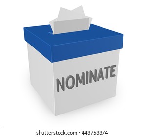 Nominate word on a suggestion box to illustrate submitting an application or candidate for consideration.