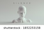 Non-Binary Silent Calm Female Male White Bust Head Back and Shoulders Front View 3d illustration