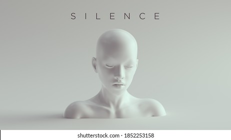 Non-Binary Silent Calm Female Male White Bust Head Back And Shoulders Front View 3d Illustration