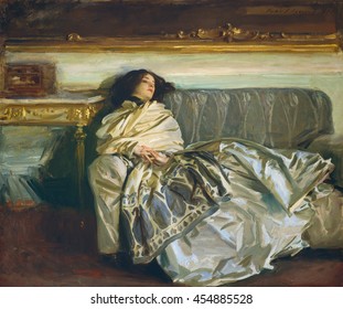 Nonchaloir (Repose), by John Singer Sargent, 1911, American painting, oil on canvas. Sargent painted his niece, Rose-Marie Ormond Michel, in a casual pose. His masterly brushstrokes delineate his nie