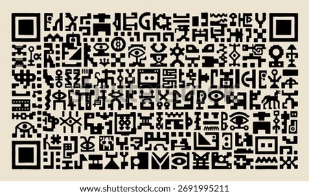 Non-existent ancient alphabet in the form of a barcode, QR-code, symbols, signs, alphabet of the future, tattoo