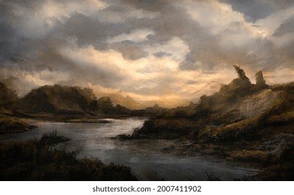 A Non-existent Landscape. Oil Painting.