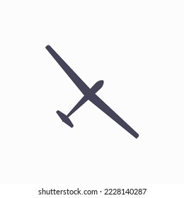Non-motorized glider silhouette. Aircraft top view icon. Flat illustration isolated on white background.