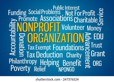 Nonprofit Organization Word Cloud On Blue Background