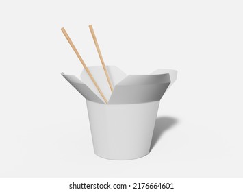 Noodle Box With Chopsticks Mockup. Isolated Product. 3d Rendering