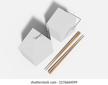 Noodle Boxs With Chopsticks Mockup. Isolated Packages. 3d Rendering