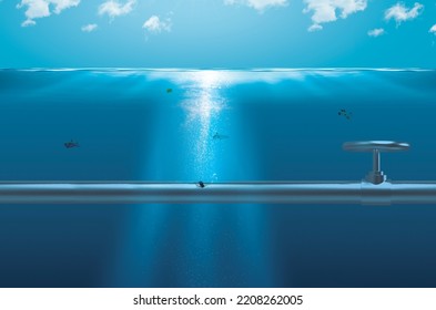 Nord Stream 2 Gas Pipe Leakage Under Water 3D Background
