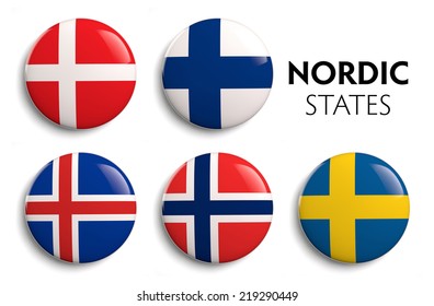 Nordic Scandinavian Countries State Flags.