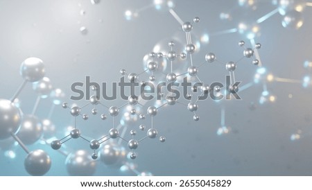 norethindrone acetate molecular structure, 3d model molecule, progestin medication structural chemical formula view from a microscope