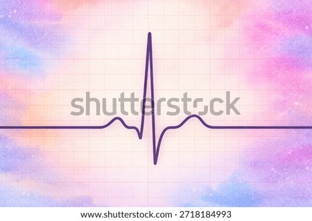 Normal ECG, 3D illustration in soft pastel watercolour style showing a standard sinus rhythm with regular P waves, QRS complexes, and stable RR intervals.