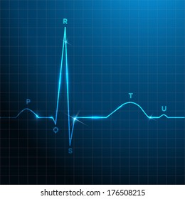 Normal heart rhythm blue background design with light shades, electrocardiogram.
