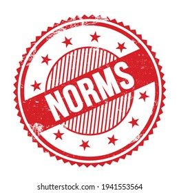 NORMS text written on red grungy zig zag borders round stamp.