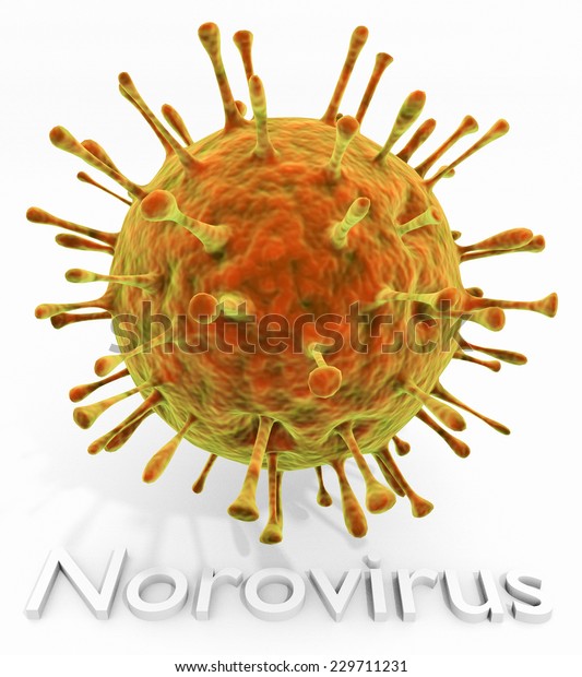 テキスト付きnorovirus ノロウイルスの例で 嘔吐や下痢を引き起こす 非常に伝染力の強いウイルスです のイラスト素材
