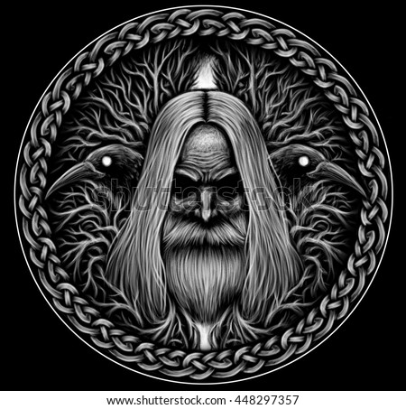 Norse God Odin Crows Old Tree Stock Illustration 448297357 - Shutterstock