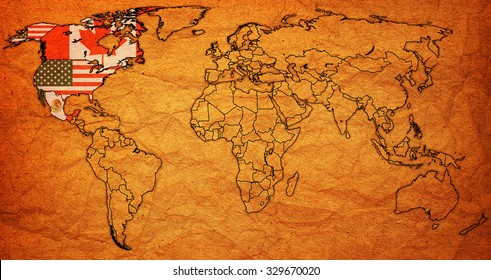 North American Free Trade Agreement On World Map With National Borders