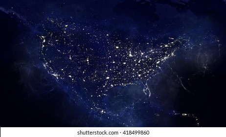 North American Night Energy Glowing Map (Elements of this image furnished by NASA)