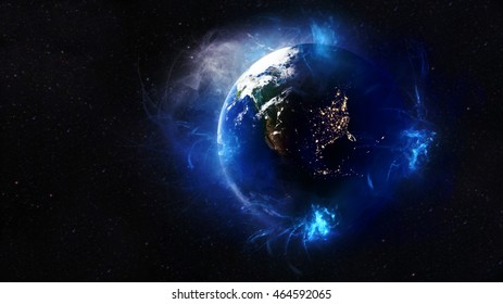 North American Night Lights & Planet Earth Globe 3D Illustration - Energetic Aura Effect (Map Elements Of This Image Furnished By NASA)