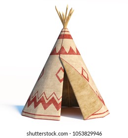 North America's indian tent, tepee isolated on white background, 3d rendering