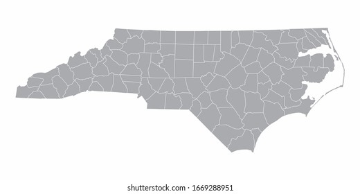 The North Carolina State counties map isolated on white background