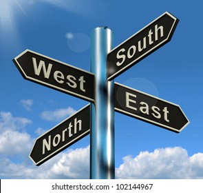 North East South West Signpost Shows Travel Or Direction