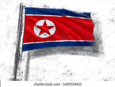 NORTH KOREA FLAG ON WHITE BACKGROUND