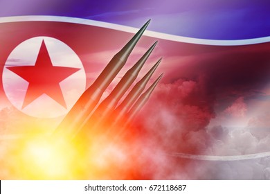 North Korean Lunch ICBM Missile For Nuclear Bomb Test Illustration Concept.