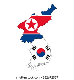 North Korean And South Korean Map Flag Banner Country Border