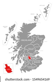 North Lanarkshire Red Highlighted In Map Of Scotland UK