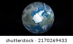 North Pole and Glacial Arctic Ocean in planet Earth, view from outer space. 3d rendering