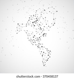 North And South America Map, Molecule Structure Illustration 