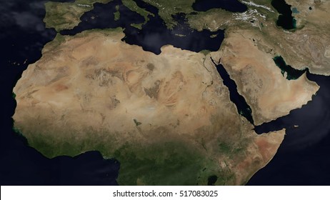 Northern Africa Day Map Space View (Elements of this image furnished by NASA)