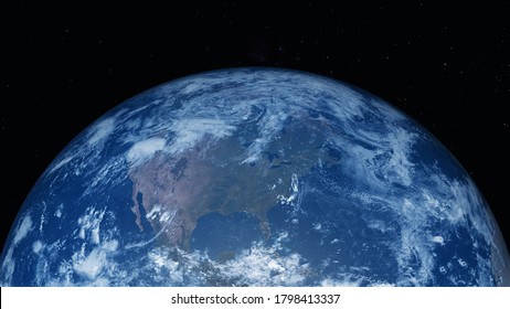 The Northern Hemisphere Of The Earth. North America From Space. Photo Realistic 3D Render.