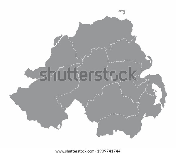 The Northern Ireland isolated map divided in\
administrative areas