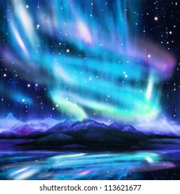 Northern Lights ,aurora Borealis ,dramatic Landscape