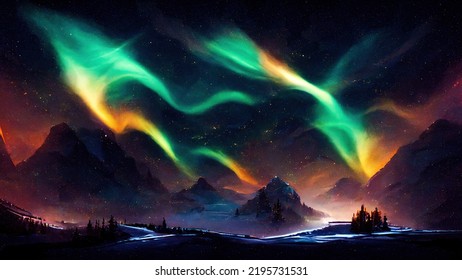 Northern Lights (Aurora Borealis) As Moody Wallpaper Background Illustration