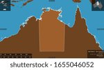 Northern Territory, territory of Australia. Patterned solids with lakes and rivers. Shape presented against its country area with informative overlays. 3D rendering