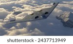 northrop grumman b-2 spirit flight over the clouds cgi, 3d render