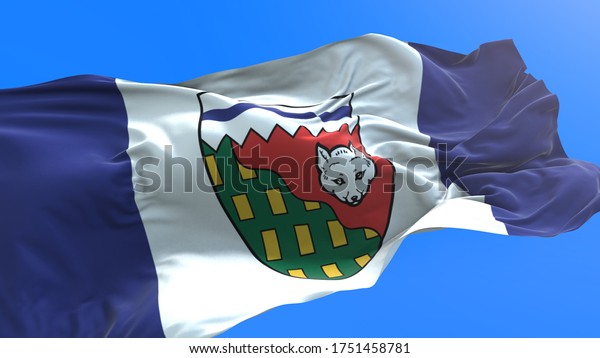 Northwest Territories flag - Canada - 3D\
realistic waving flag\
background