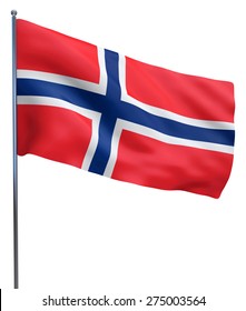 Norway Flag Waving Image Isolated On White. Clipping Path Included.