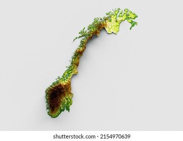 Norway Map Shaded relief Color Height map on the sea Blue Background 3d illustration