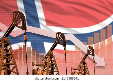 Norway Oil Industry Concept, Industrial Illustration - Lowering Down Chart On Norway Flag Background. 3D Illustration